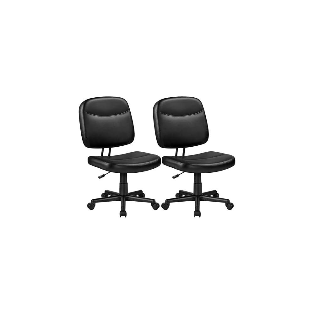 Yaheetech 2PCS Black PU Leather Task Chair,Armless Swivel Office Desk Chair