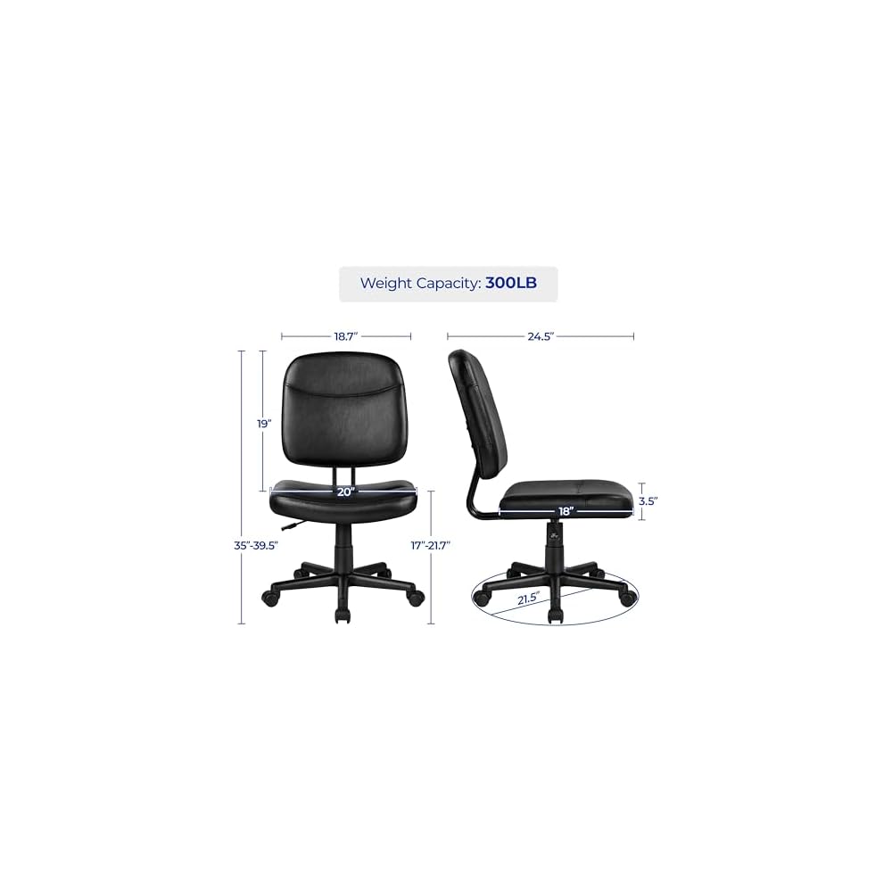 Yaheetech 2PCS Black PU Leather Task Chair,Armless Swivel Office Desk Chair