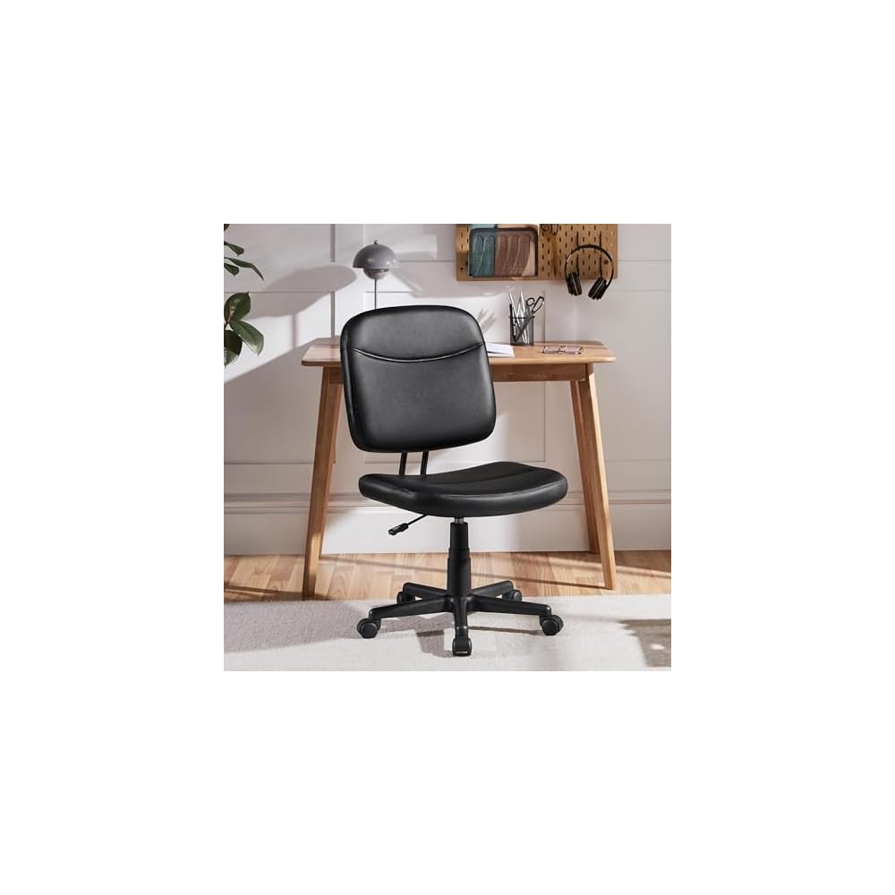 Yaheetech 2PCS Black PU Leather Task Chair,Armless Swivel Office Desk Chair