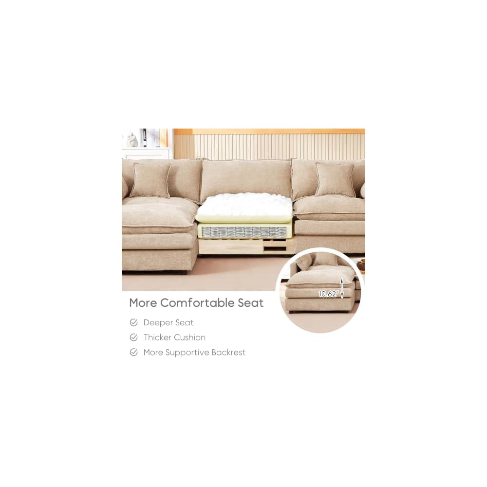 106.3" Modular Sectional Sofa U-Shaped Couch with Ottomans, Khaki