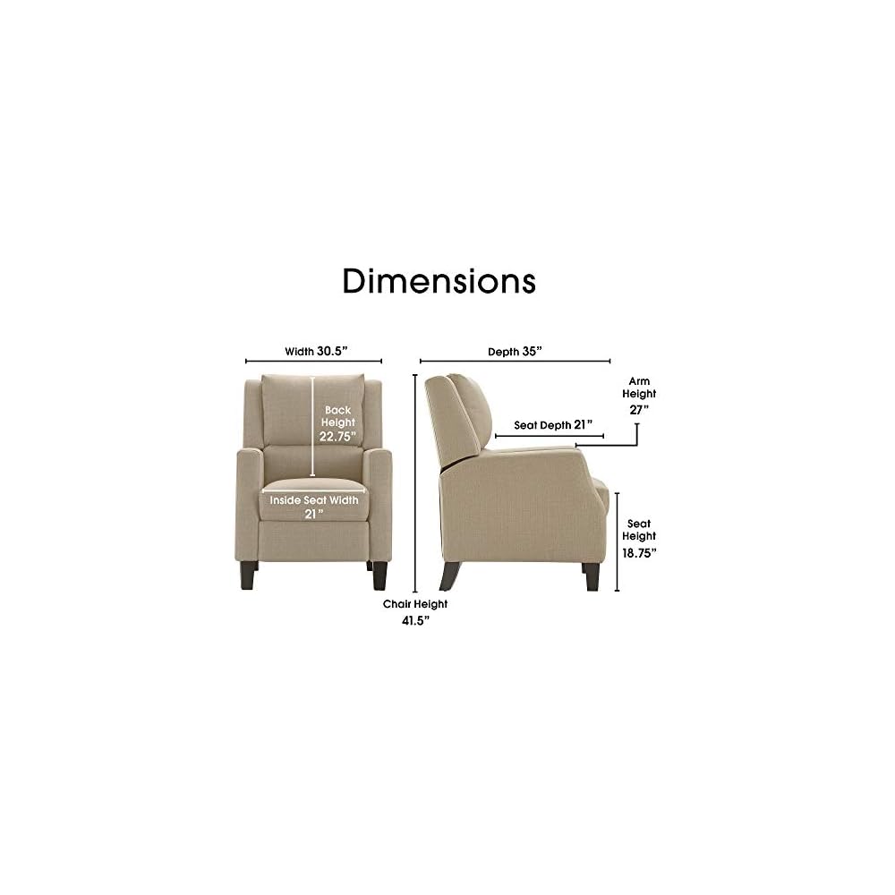ClickDecor Bristol Push Back Recliner Chair for Living Room, Upholstered Reclining Armchair, Modern Home Theater Single Seating, Sand Beige