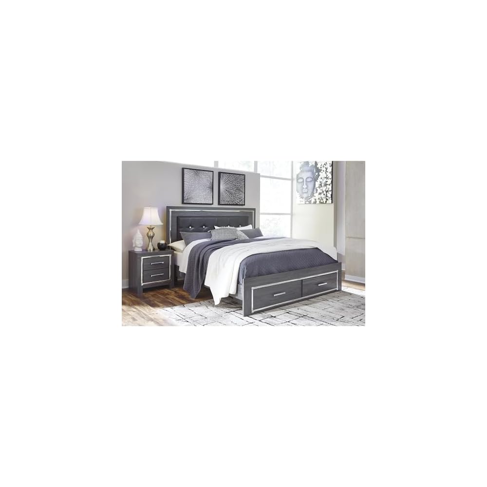 Signature Design by Ashley Upholstered King Bed with LED Lights and Storage