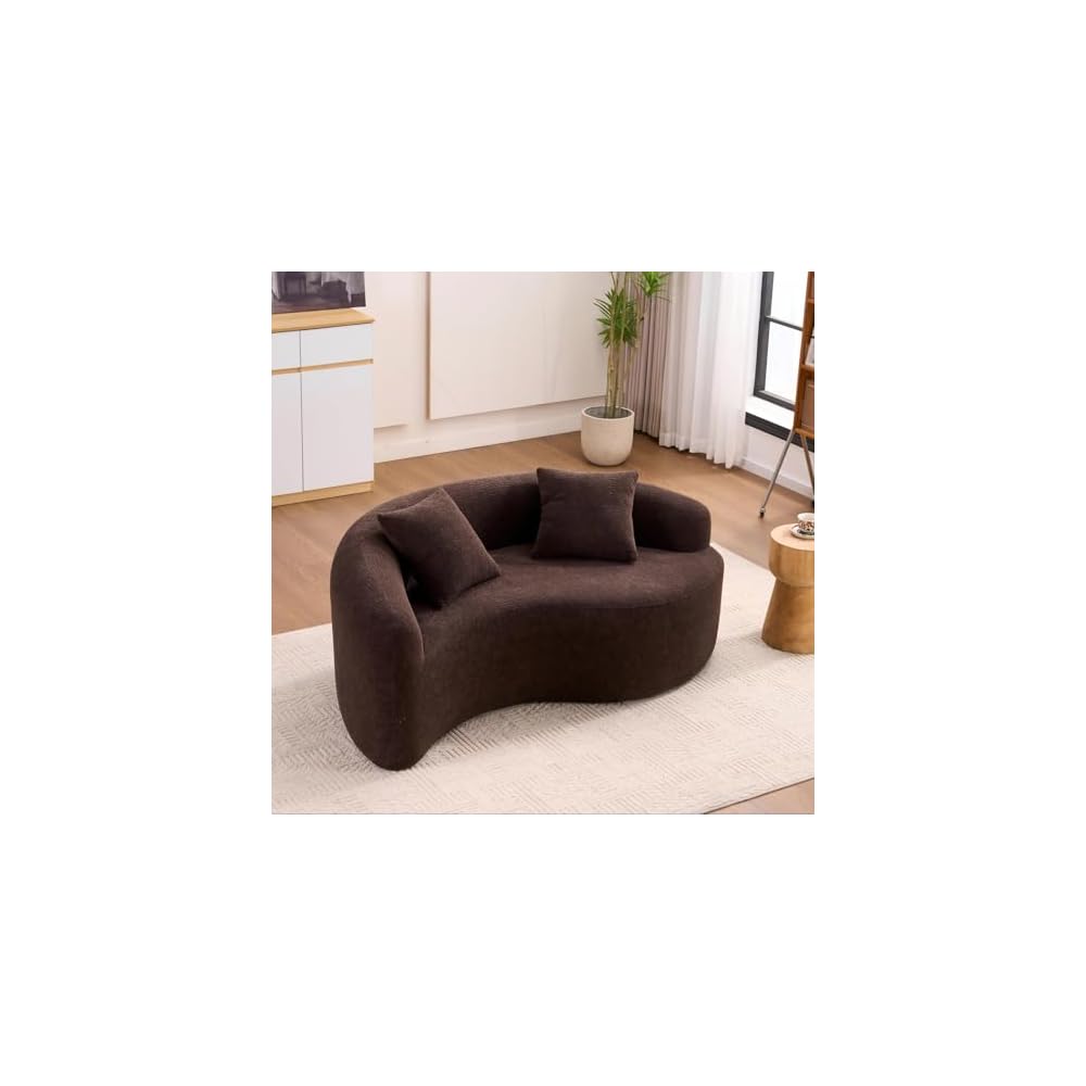 66.9'' Modular Sectional Loveseat, Chenille Upholstered Boneless Curved Loveseat with Deep Seat,Combination Round Sofa for Coffee Shop, Game Room, Office (Brown, 66.9 Inch)