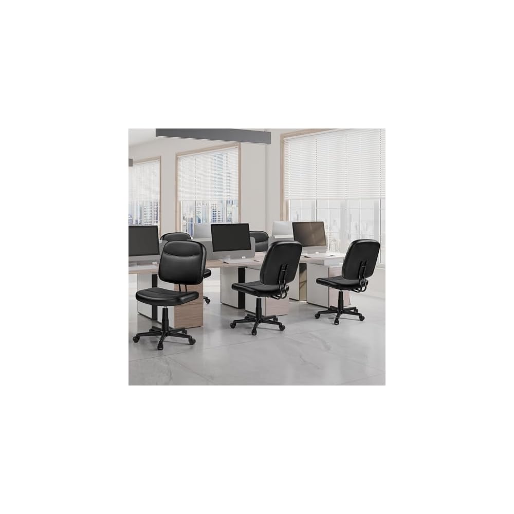 Yaheetech 2PCS Black PU Leather Task Chair,Armless Swivel Office Desk Chair