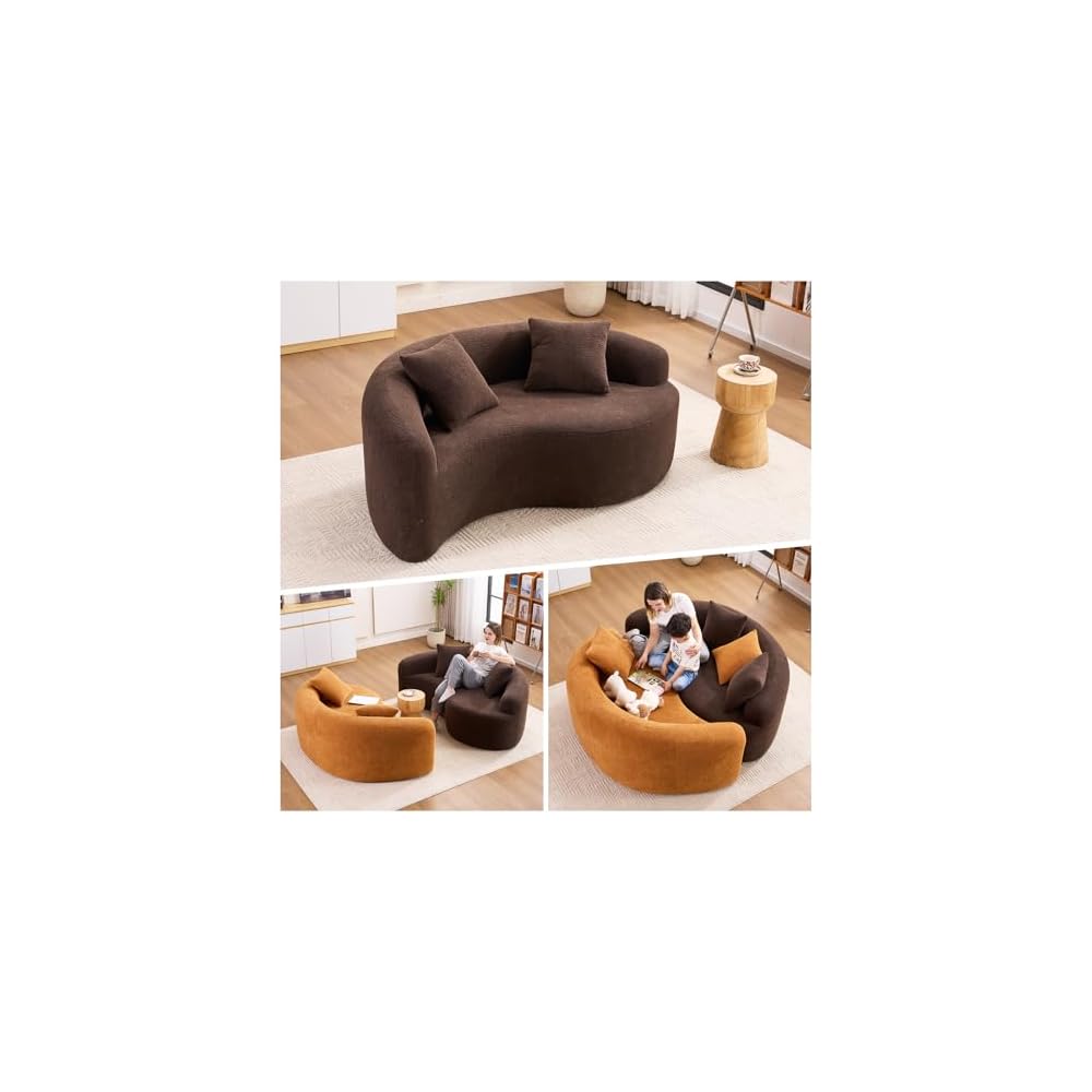 66.9'' Modular Sectional Loveseat, Chenille Upholstered Boneless Curved Loveseat with Deep Seat,Combination Round Sofa for Coffee Shop, Game Room, Office (Brown, 66.9 Inch)