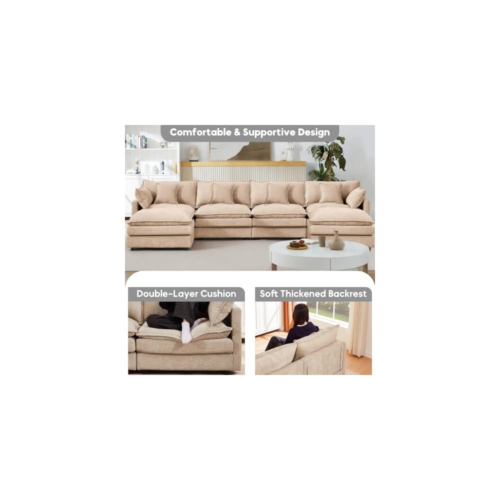 106.3" Modular Sectional Sofa U-Shaped Couch with Ottomans, Khaki