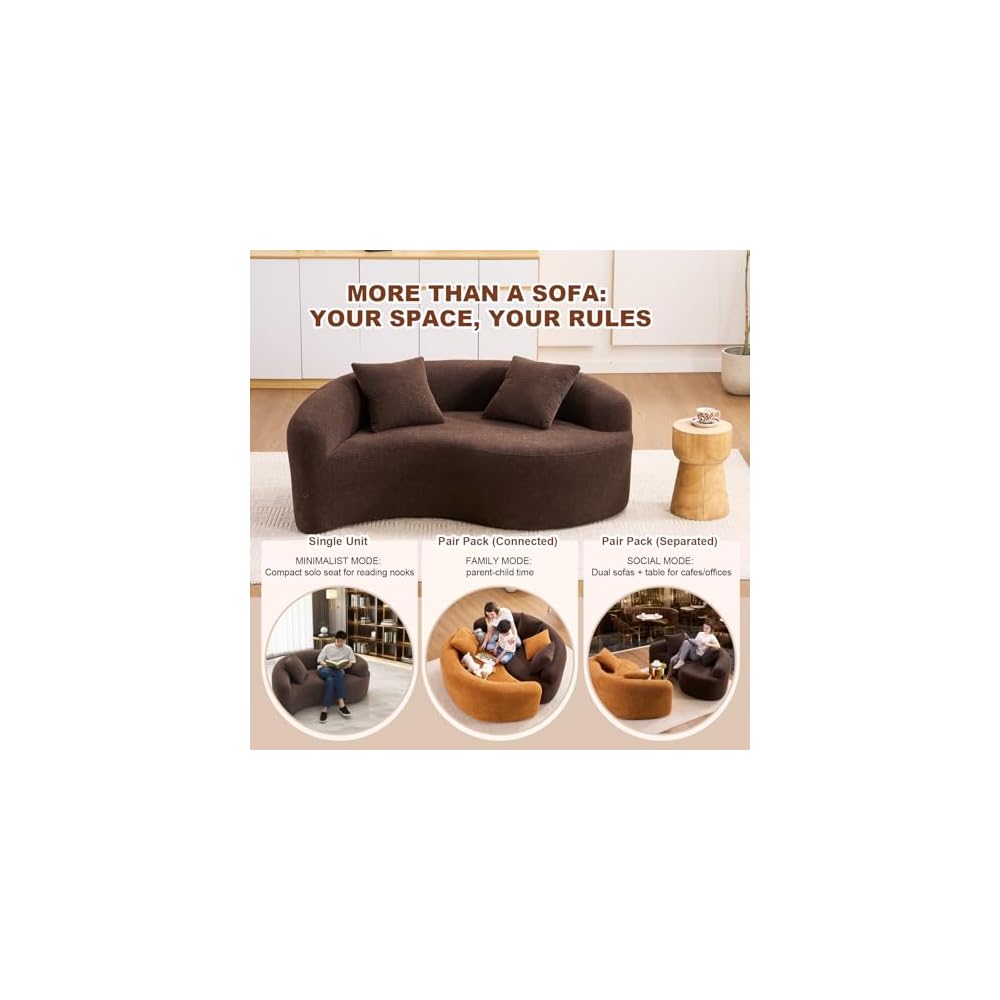 66.9'' Modular Sectional Loveseat, Chenille Upholstered Boneless Curved Loveseat with Deep Seat,Combination Round Sofa for Coffee Shop, Game Room, Office (Brown, 66.9 Inch)