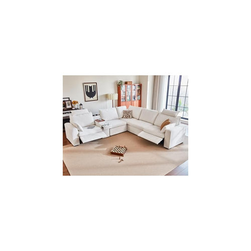 134" Modular Power Reclining Sectional 5 Seater L-Shaped Couch, Chenille