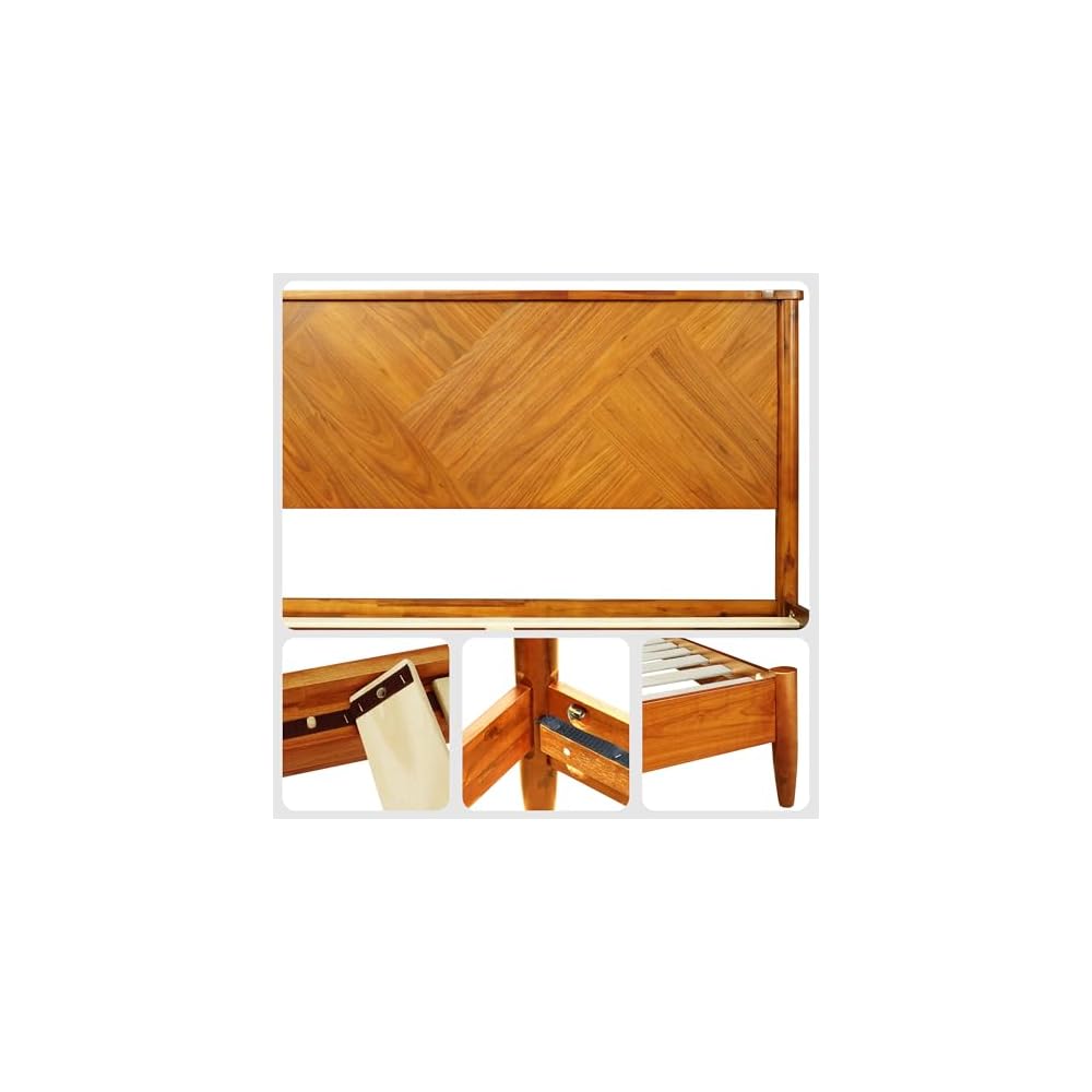 Panthera Bed Frame with Artistic High Headboard Solid Wood Platform Bed 800lbs Capacity, Premium Natural Wood Bed Support All Mattresses, Noiseless Slats Support, King Bed Frame, Caramel