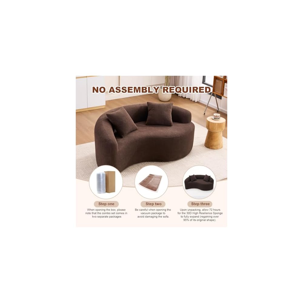 66.9'' Modular Sectional Loveseat, Chenille Upholstered Boneless Curved Loveseat with Deep Seat,Combination Round Sofa for Coffee Shop, Game Room, Office (Brown, 66.9 Inch)