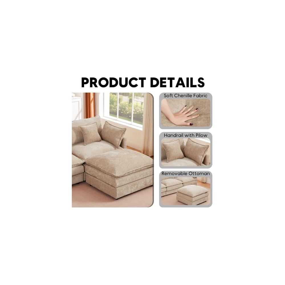 106.3" Modular Sectional Sofa U-Shaped Couch with Ottomans, Khaki
