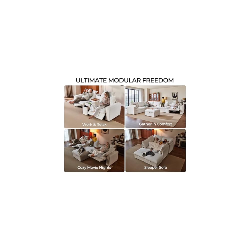 134" Modular Power Reclining Sectional 5 Seater L-Shaped Couch, Chenille