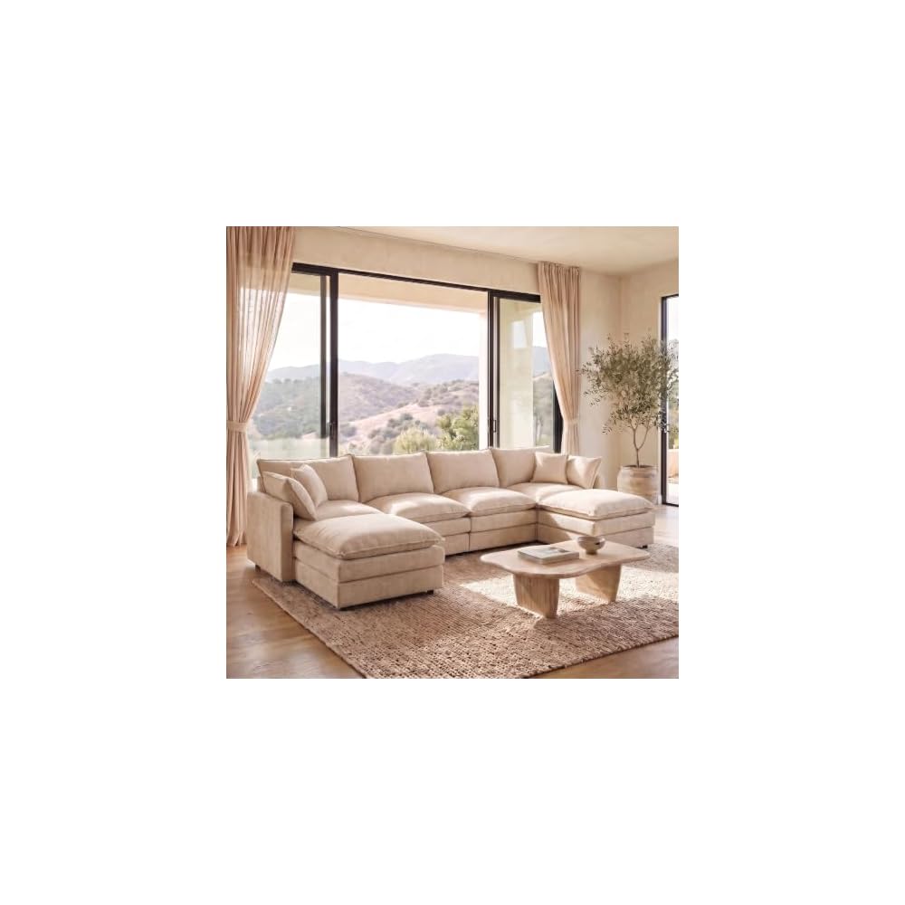 106.3" Modular Sectional Sofa U-Shaped Couch with Ottomans, Khaki