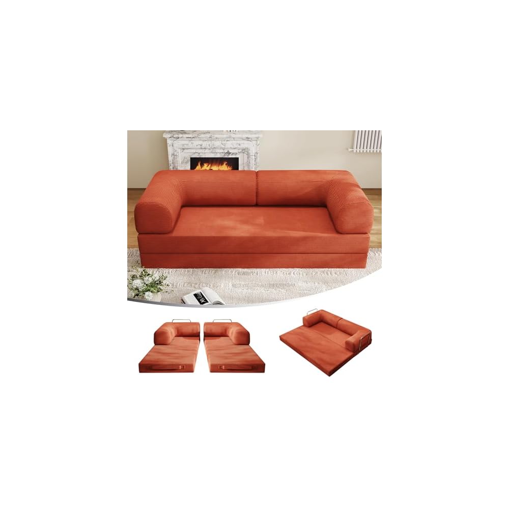 Folding Sofa Bed, Convertible Sleeper Couch, 78 Inch Oversized Corduroy Upholstered Boneless Couch, Loveseat Sleeper with Pull Out Bed, Floor Sofa Modular Futon Couch for Living Room Bedroom