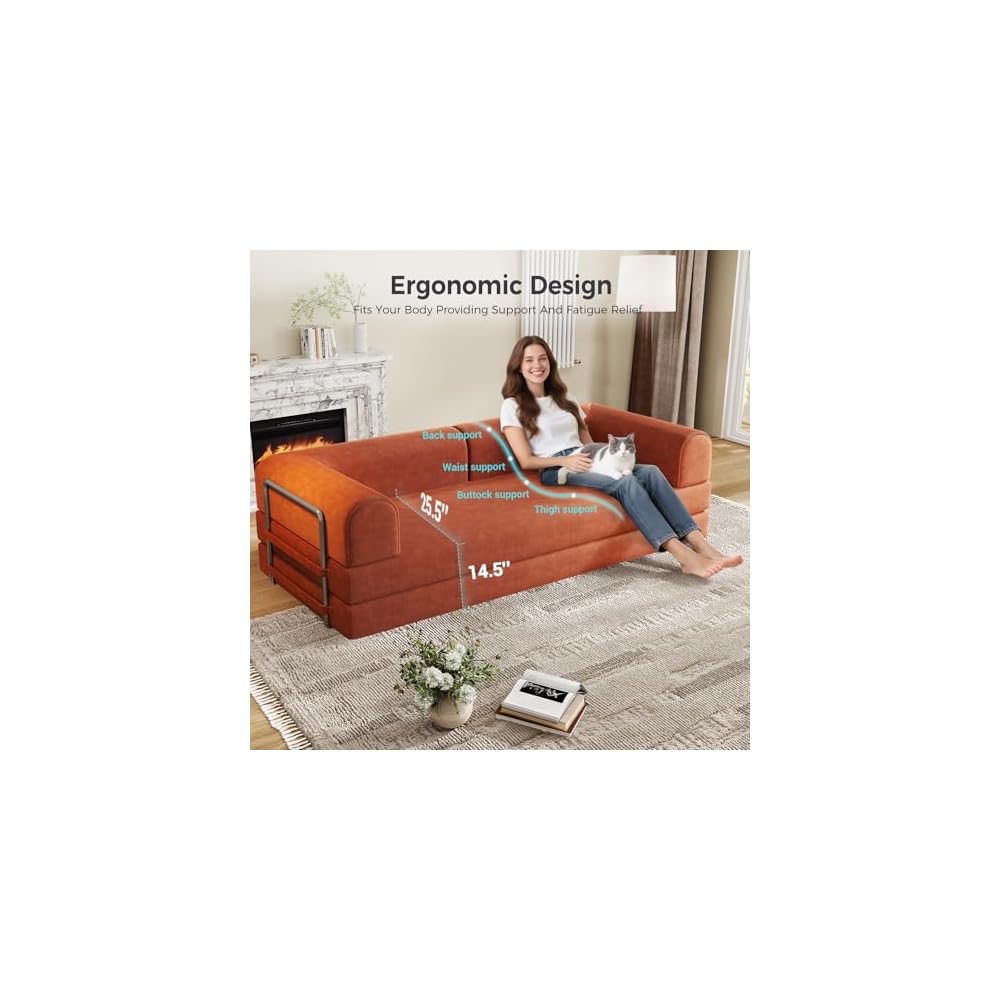 Folding Sofa Bed, Convertible Sleeper Couch, 78 Inch Oversized Corduroy Upholstered Boneless Couch, Loveseat Sleeper with Pull Out Bed, Floor Sofa Modular Futon Couch for Living Room Bedroom