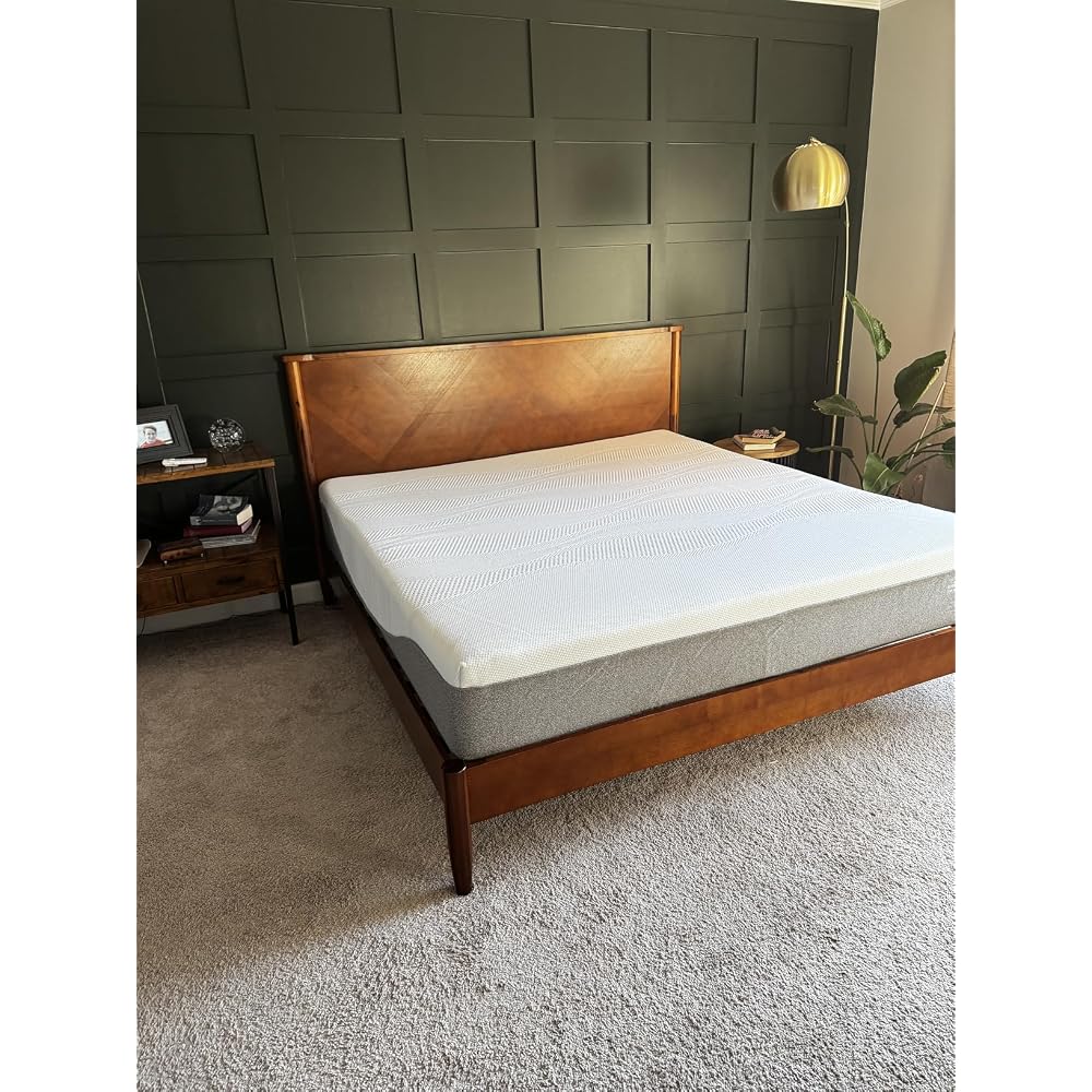 Panthera Bed Frame with Artistic High Headboard Solid Wood Platform Bed 800lbs Capacity, Premium Natural Wood Bed Support All Mattresses, Noiseless Slats Support, King Bed Frame, Caramel