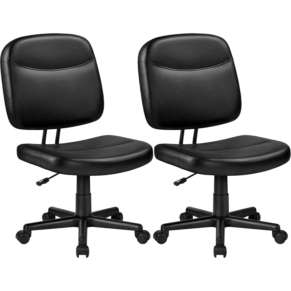 Yaheetech 2PCS Black PU Leather Task Chair,Armless Swivel Office Desk Chair