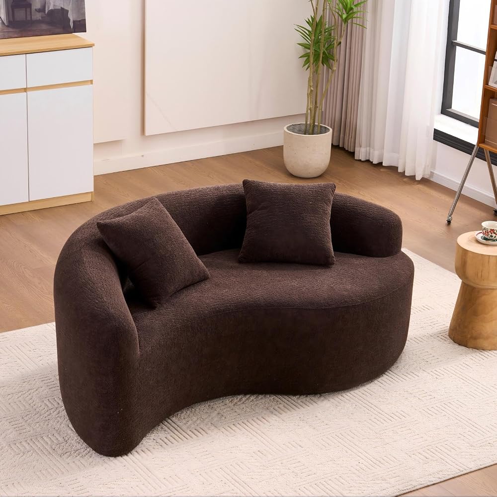 66.9'' Modular Sectional Loveseat, Chenille Upholstered Boneless Curved Loveseat with Deep Seat,Combination Round Sofa for Coffee Shop, Game Room, Office (Brown, 66.9 Inch)