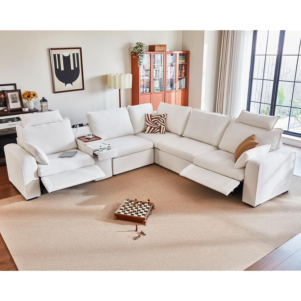 134" Modular Power Reclining Sectional 5 Seater L-Shaped Couch, Chenille