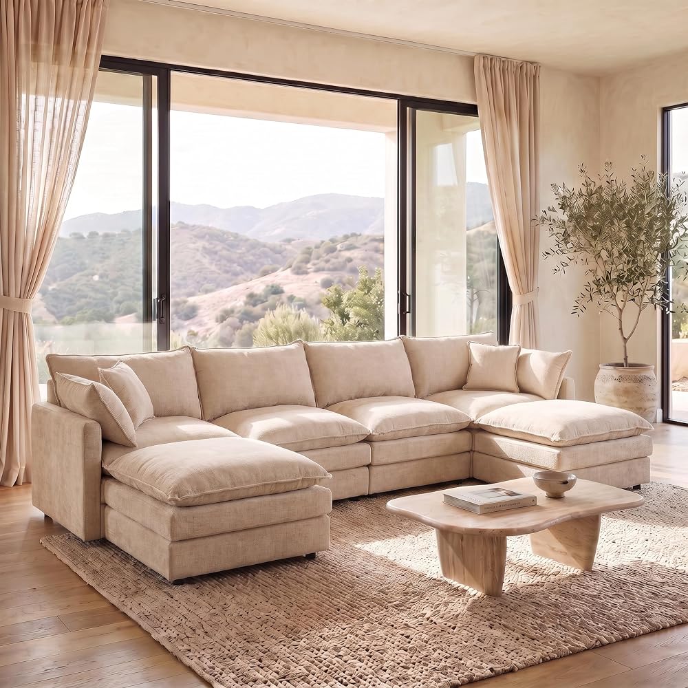 106.3" Modular Sectional Sofa U-Shaped Couch with Ottomans, Khaki