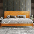 Panthera Bed Frame with Artistic High Headboard Solid Wood Platform Bed 800lbs Capacity, Premium Natural Wood Bed Support All Mattresses, Noiseless Slats Support, King Bed Frame, Caramel