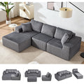 101.5'' Modular Sectional Sofa, Cloud Sectional Couch with Deep Seat, Comfy Fluffy L Shaped Couches, Memory Foam Sofa with 1 Ottoman, Corduroy Boneless Couch, No Assembly Required, Dark Gray