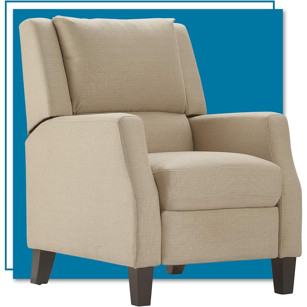 ClickDecor Bristol Push Back Recliner Chair for Living Room, Upholstered Reclining Armchair, Modern Home Theater Single Seating, Sand Beige